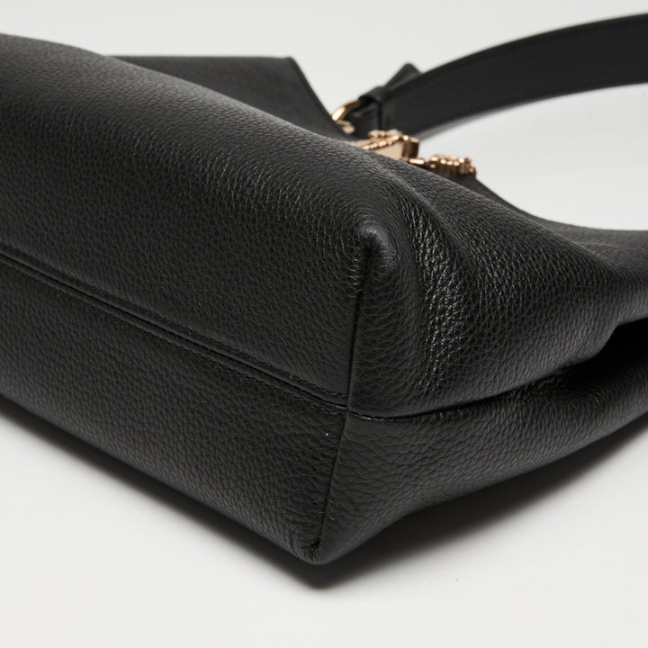 Versace Black Calf Leather Virtus Shoulder Bag
