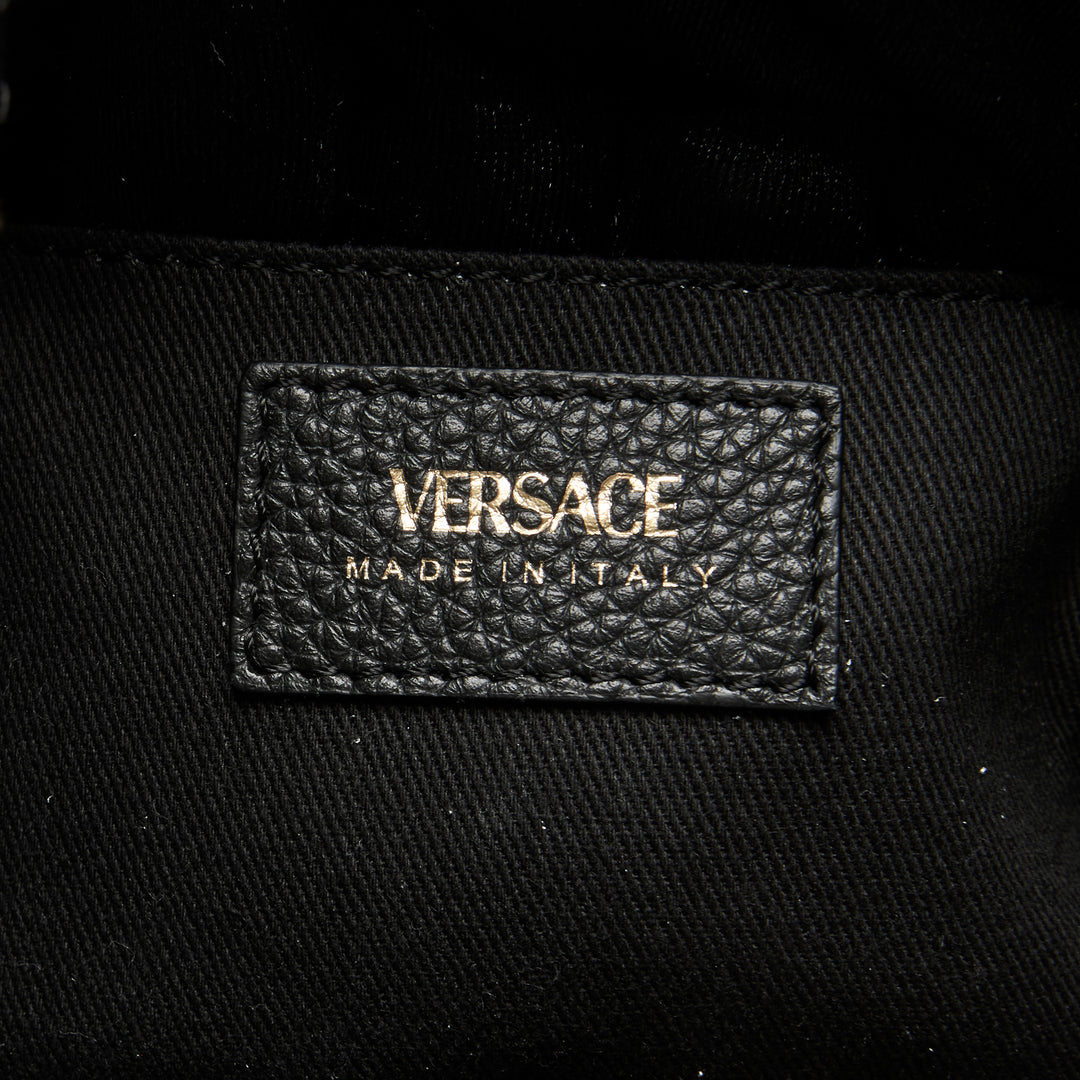 Versace Black Calf Leather Virtus Shoulder Bag