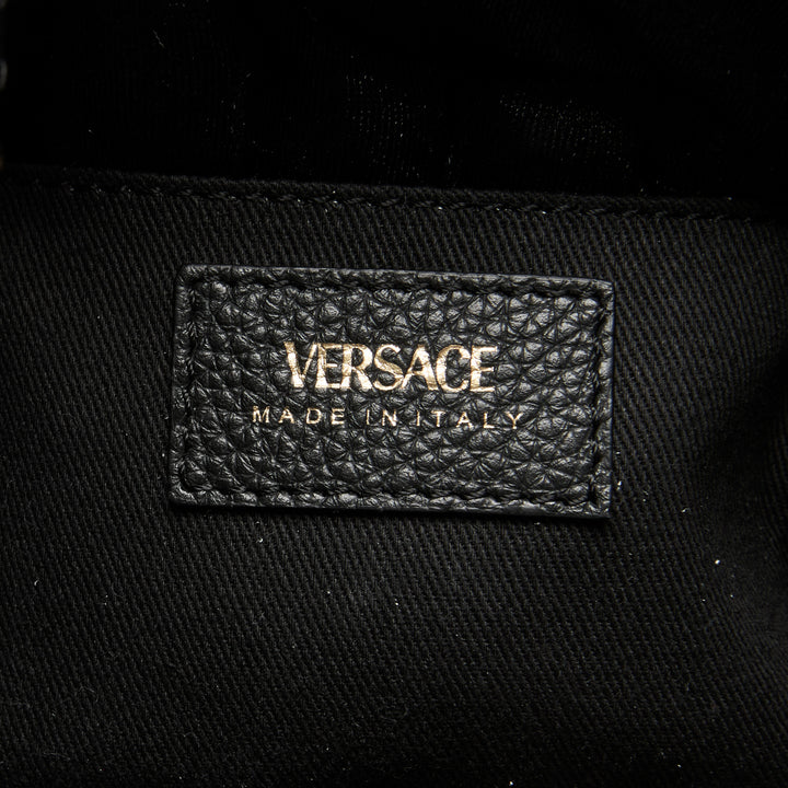 Versace Black Calf Leather Virtus Shoulder Bag