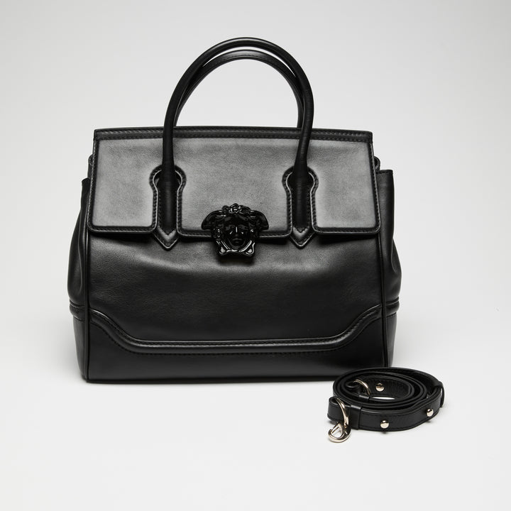 Versace Black Grained Leather Palazzo Empire Handbag
