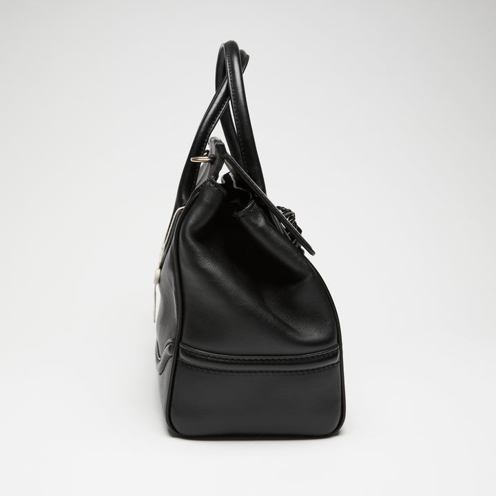 Versace Black Grained Leather Palazzo Empire Handbag