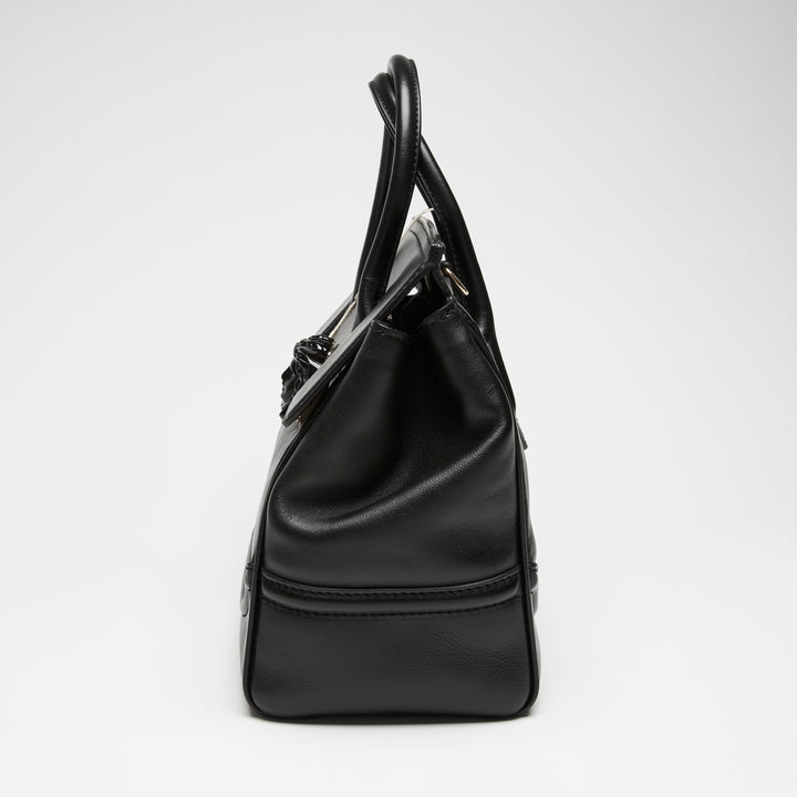 Versace Black Grained Leather Palazzo Empire Handbag