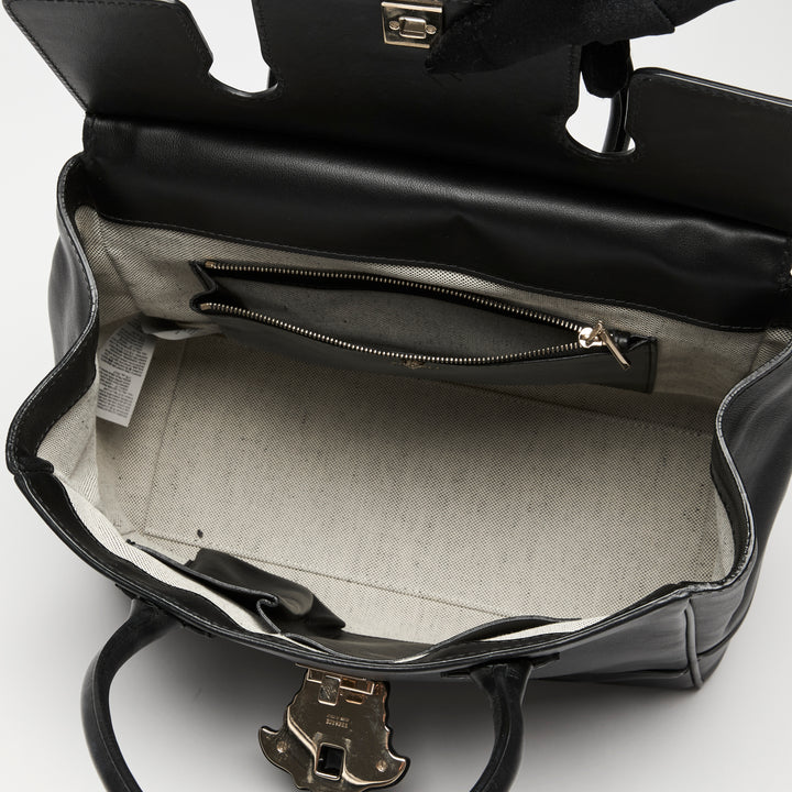 Versace Black Grained Leather Palazzo Empire Handbag