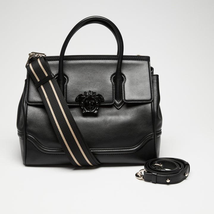 Versace Black Grained Leather Palazzo Empire Handbag