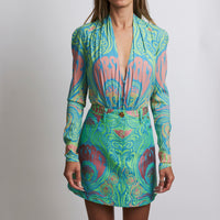 Excellent Pre-Loved Multicolor Long Sleeve Bodysuit.  (front)