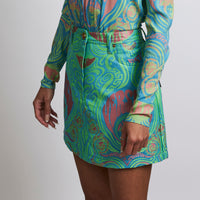 Excellent Pre-Loved Multicolor Jacquard Fabric A-Line Mini Skirt(side)