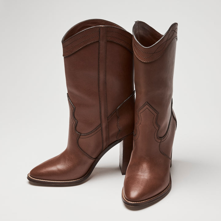 Saint Laurent Brown Calf Leather Kate Western Boots Size 41