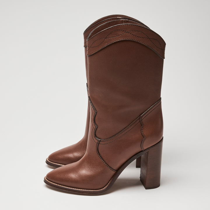 Saint Laurent Brown Calf Leather Kate Western Boots Size 41