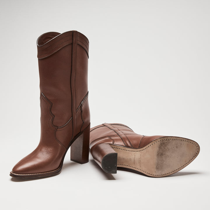 Saint Laurent Brown Calf Leather Kate Western Boots Size 41
