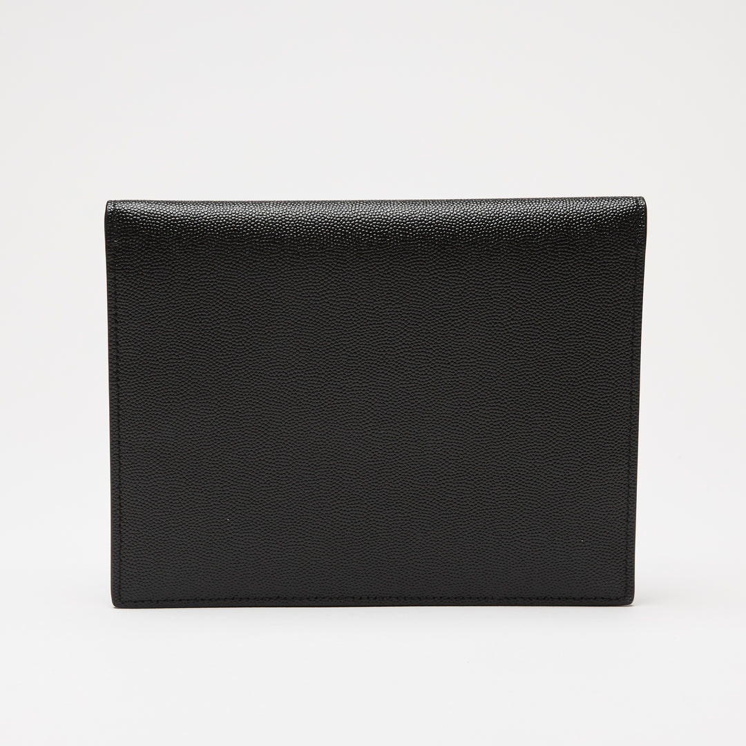 Saint Laurent Black Pebbled Leather Envelope Clutch