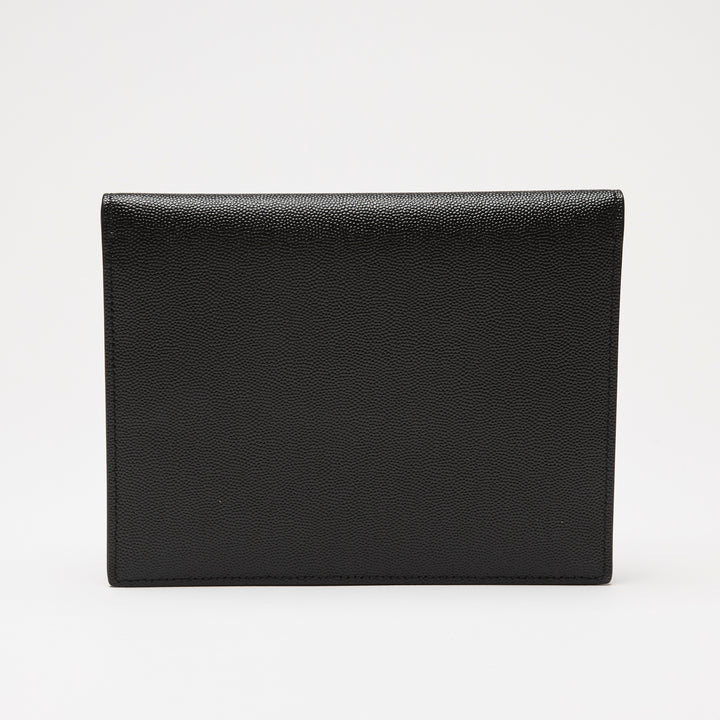 Saint Laurent Black Pebbled Leather Envelope Clutch