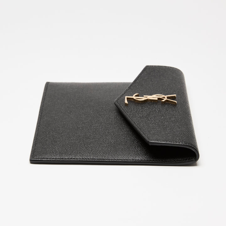 Saint Laurent Black Pebbled Leather Envelope Clutch