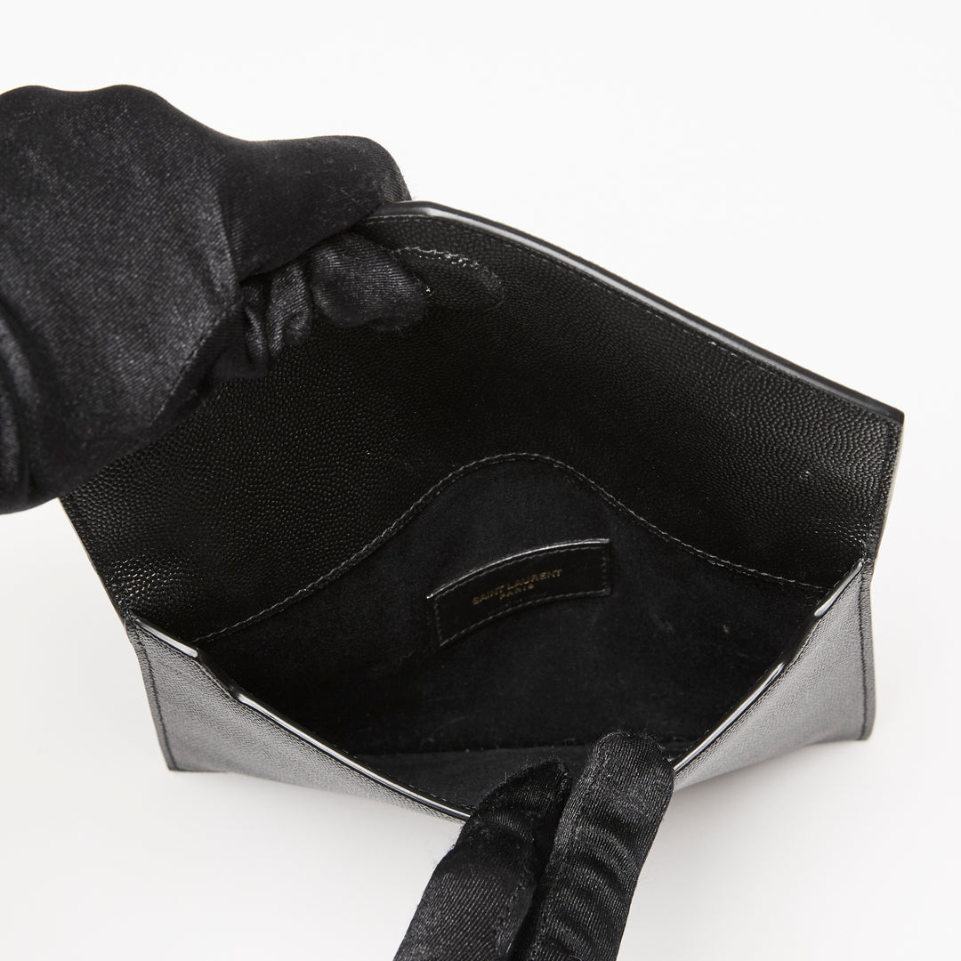 Saint Laurent Black Pebbled Leather Envelope Clutch