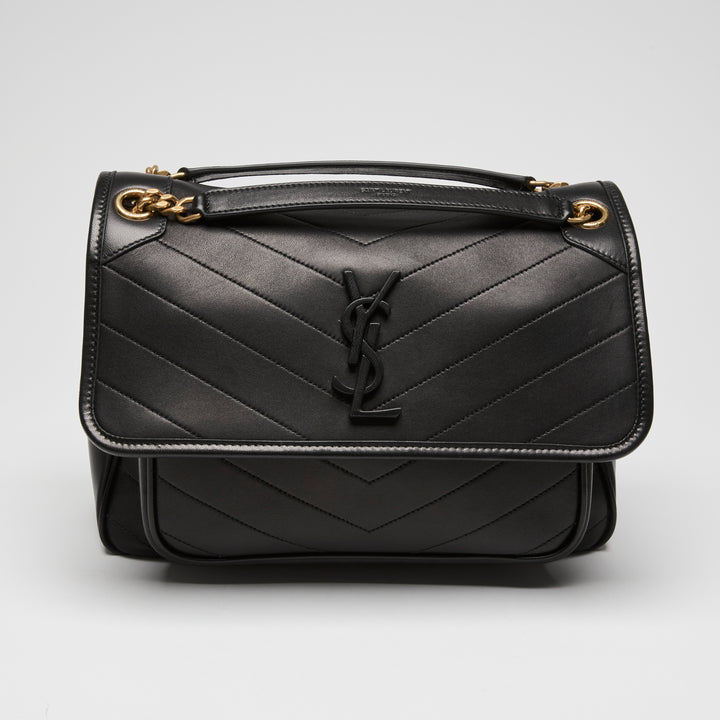 Saint Laurent Black Smooth Calfskin Leather Medium Niki Bag