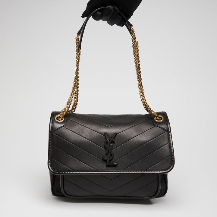 Saint Laurent Black Smooth Calfskin Leather Medium Niki Bag