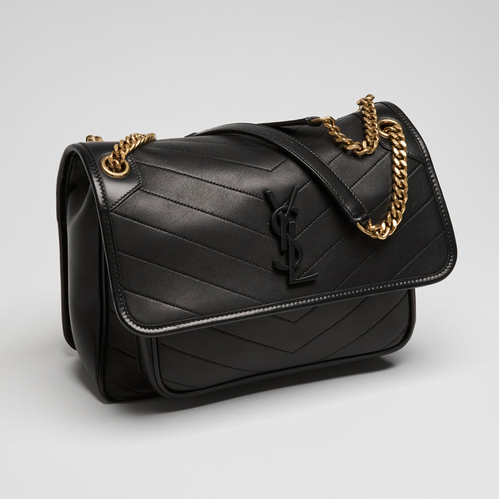 Saint Laurent Black Smooth Calfskin Leather Medium Niki Bag