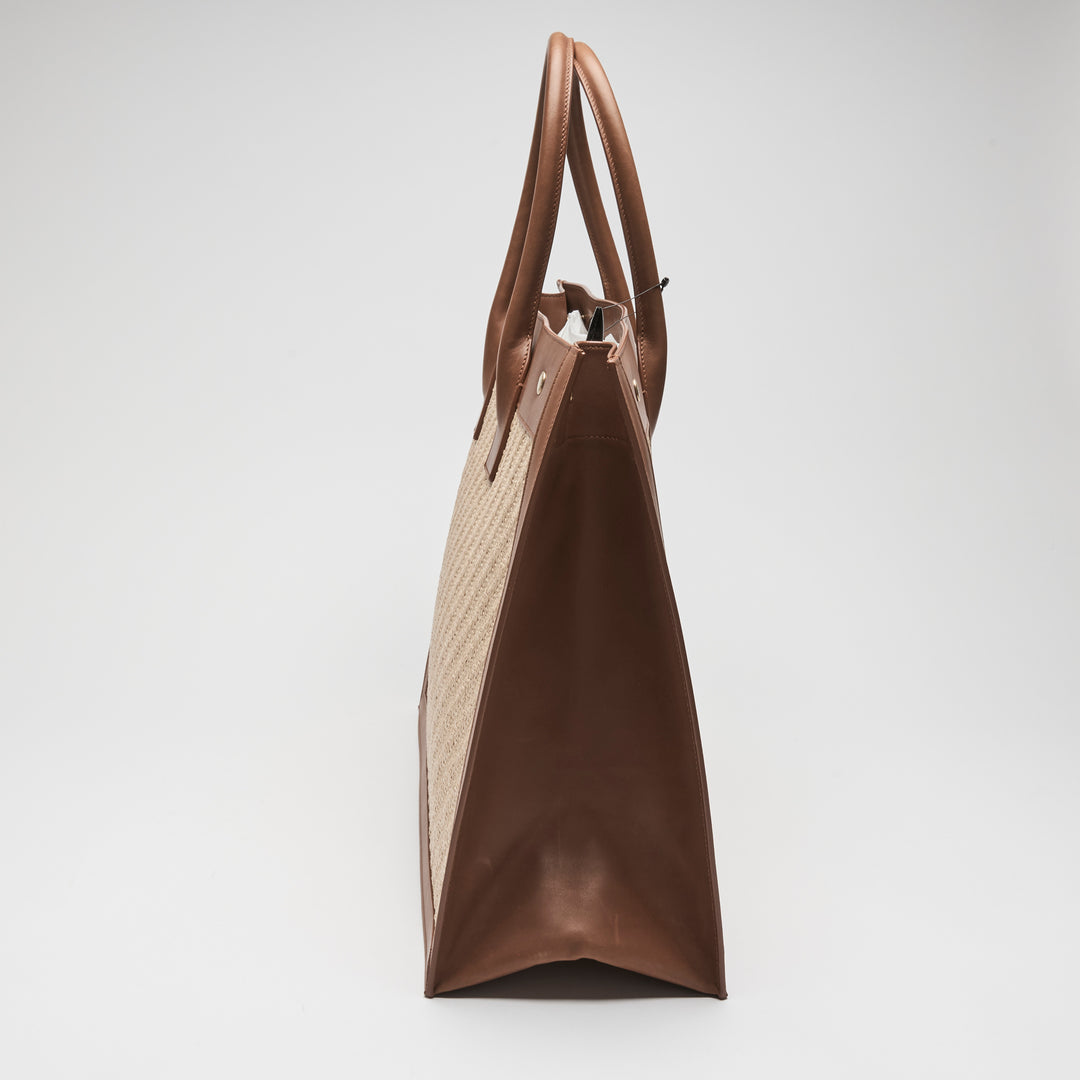 Saint Laurent Brown Calf Leather & Raffia Rive Gauche Tote