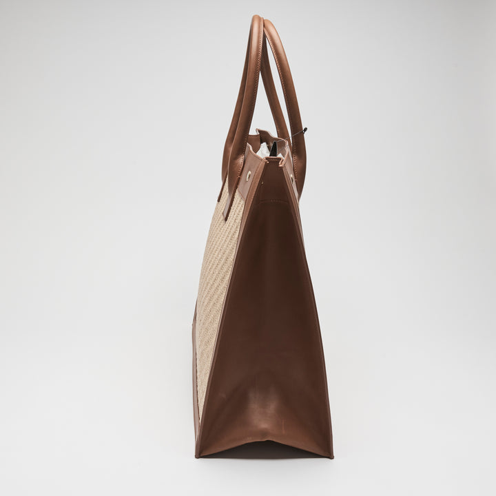 Saint Laurent Brown Calf Leather & Raffia Rive Gauche Tote