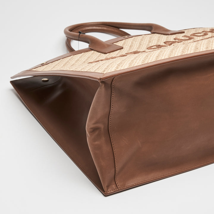 Saint Laurent Brown Calf Leather & Raffia Rive Gauche Tote
