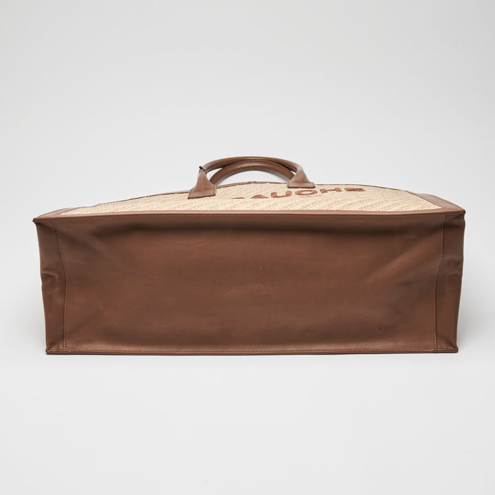 Saint Laurent Brown Calf Leather & Raffia Rive Gauche Tote