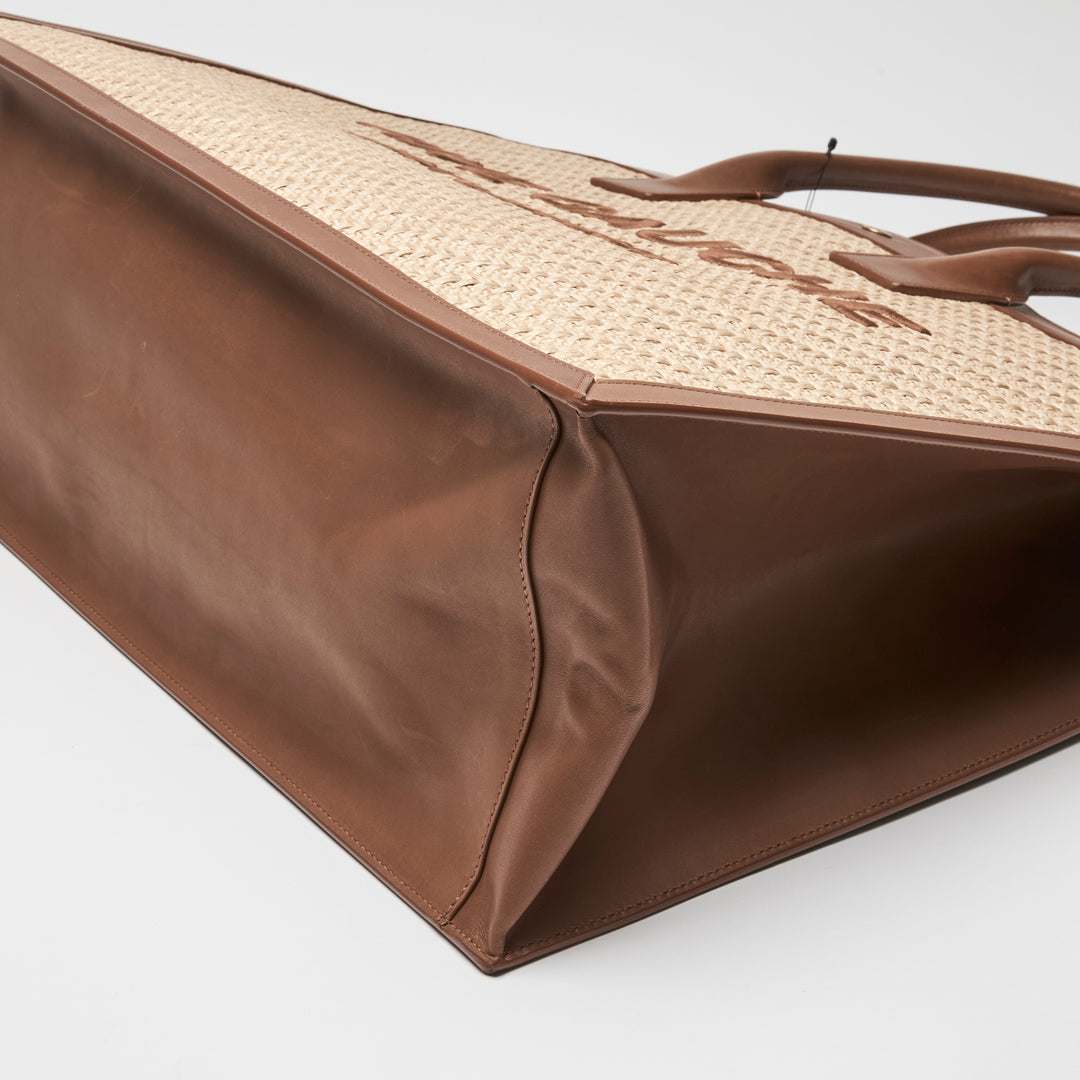 Saint Laurent Brown Calf Leather & Raffia Rive Gauche Tote