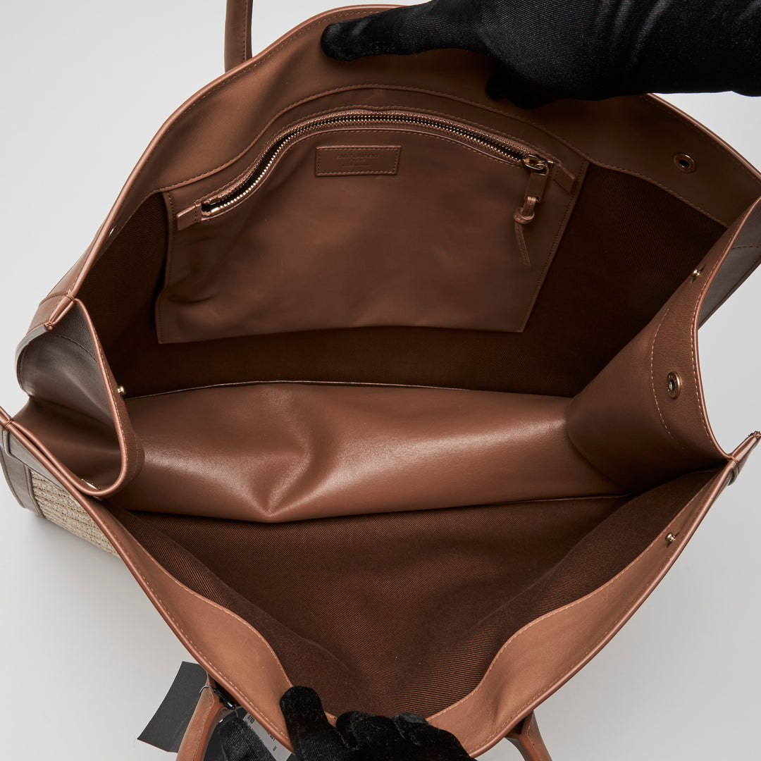 Saint Laurent Brown Calf Leather & Raffia Rive Gauche Tote