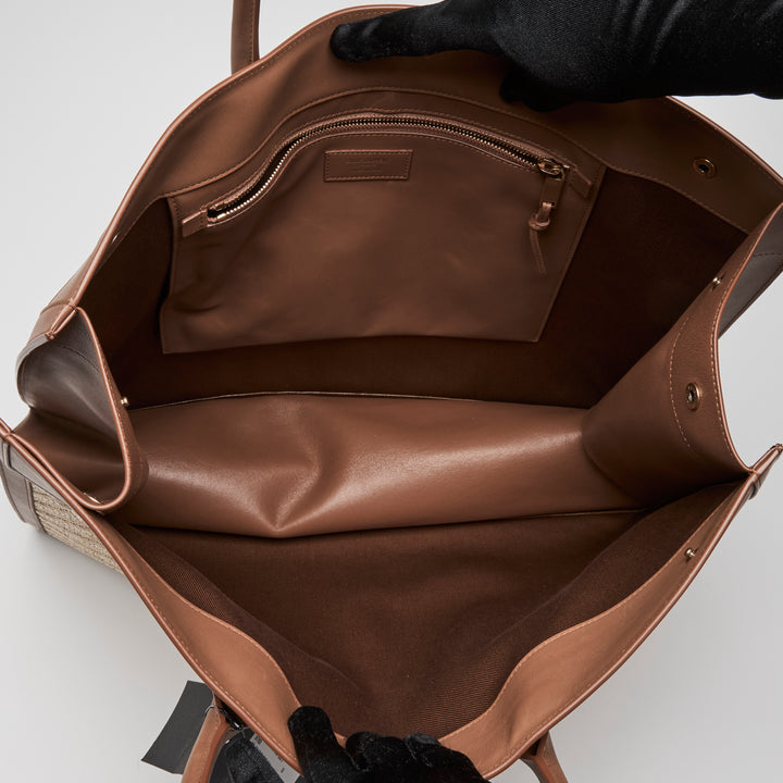 Saint Laurent Brown Calf Leather & Raffia Rive Gauche Tote