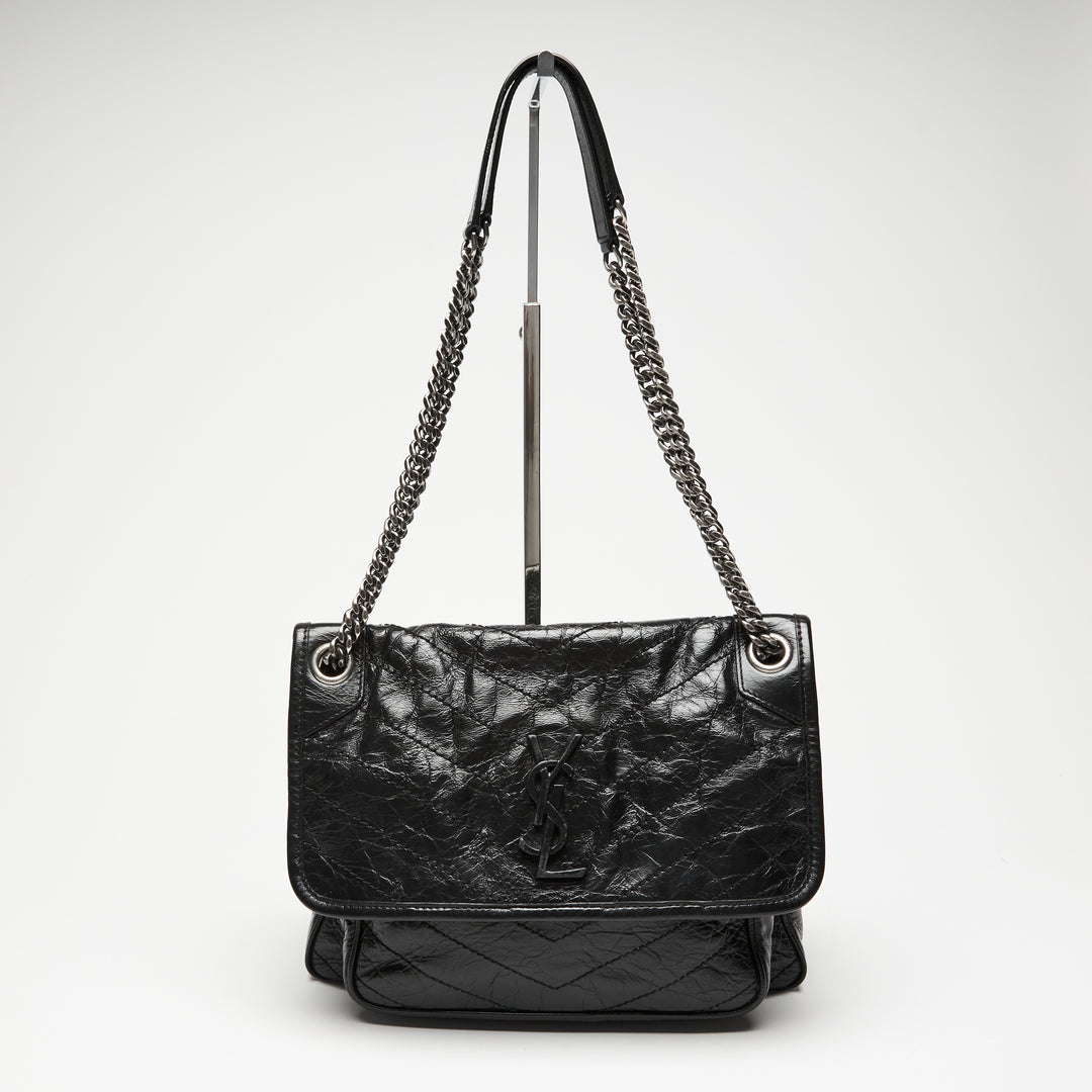 Saint Laurent Black Aged Calfskin Leather Medium Niki Bag
