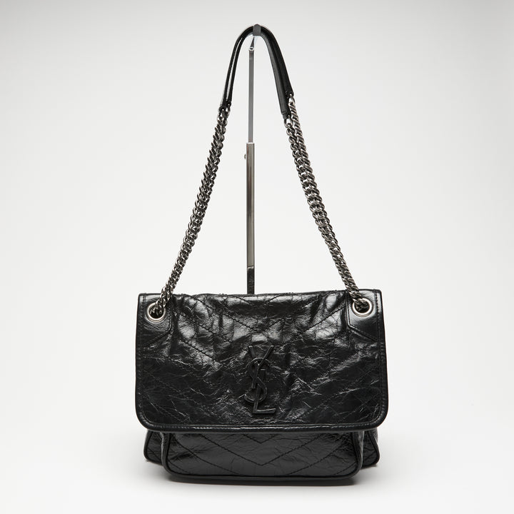 Saint Laurent Black Aged Calfskin Leather Medium Niki Bag