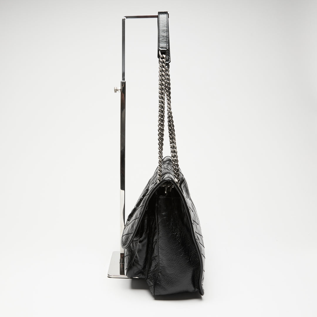 Saint Laurent Black Aged Calfskin Leather Medium Niki Bag