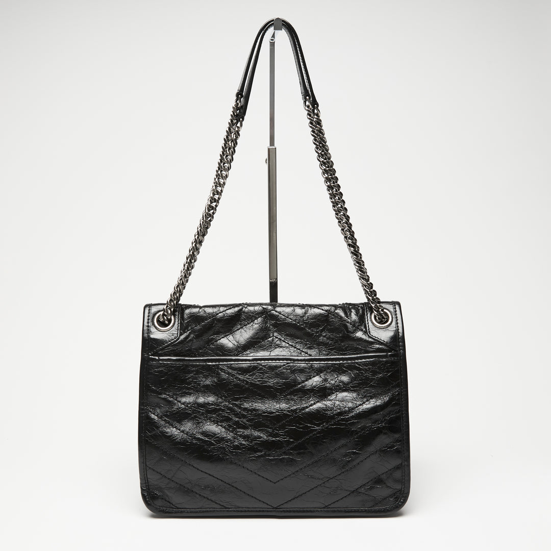 Saint Laurent Black Aged Calfskin Leather Medium Niki Bag