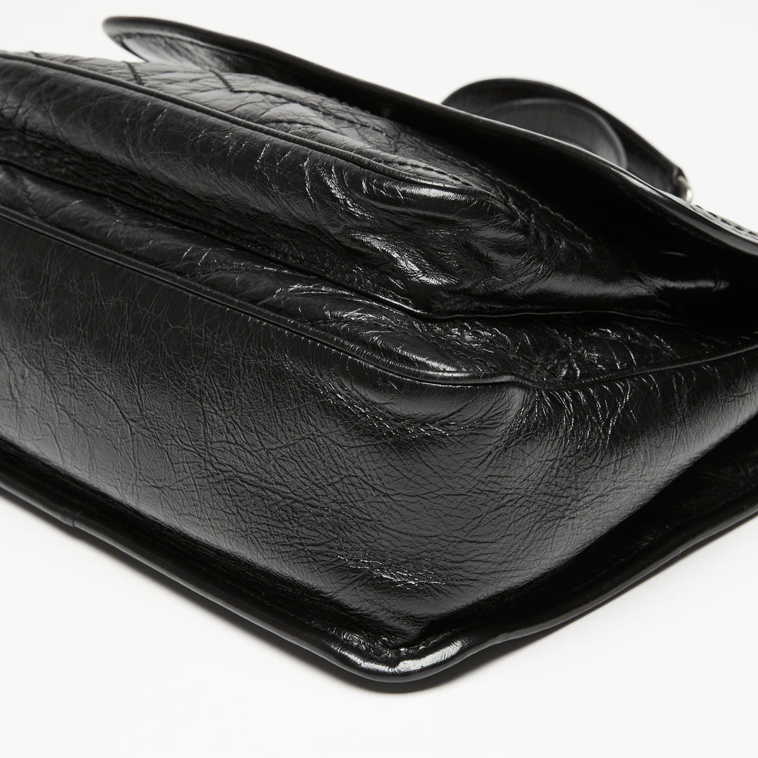Saint Laurent Black Aged Calfskin Leather Medium Niki Bag