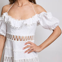 Zimmerman White Off-Shoulder Halter Neck Cut Out Mini Dress