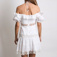 Zimmerman White Off-Shoulder Halter Neck Cut Out Mini Dress